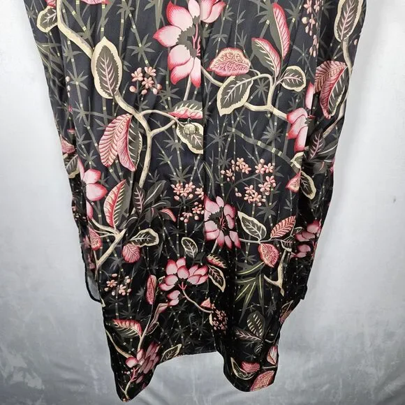 Tuckernuck Womens M Bamboo Black Floral Midi Shirt Dress Round Slits Hem Peasant - Picture 11 of 16